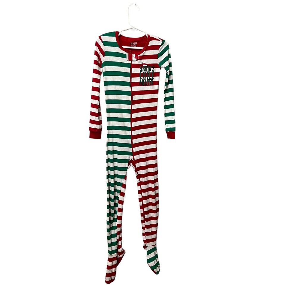The Childrens Place Christmas Pajamas Red Green‎ Stripe Footie Size 5T